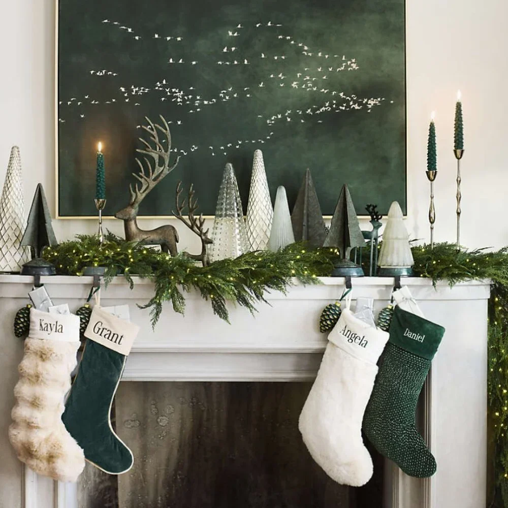 Crate & Barrel Warm White Faux Fur Christmas Stocking